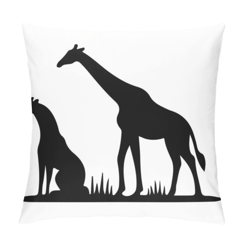 Personality  Discover The Touching Bond Of Wildlife With This Black-and-white Silhouette Illustration Of A Mother And Baby Giraffe Standing Together. The Minimalist Design Captures The Essence Of Family And Nature, Making It Perfect For Decor, Wildlife-themed Pro Pillow Covers