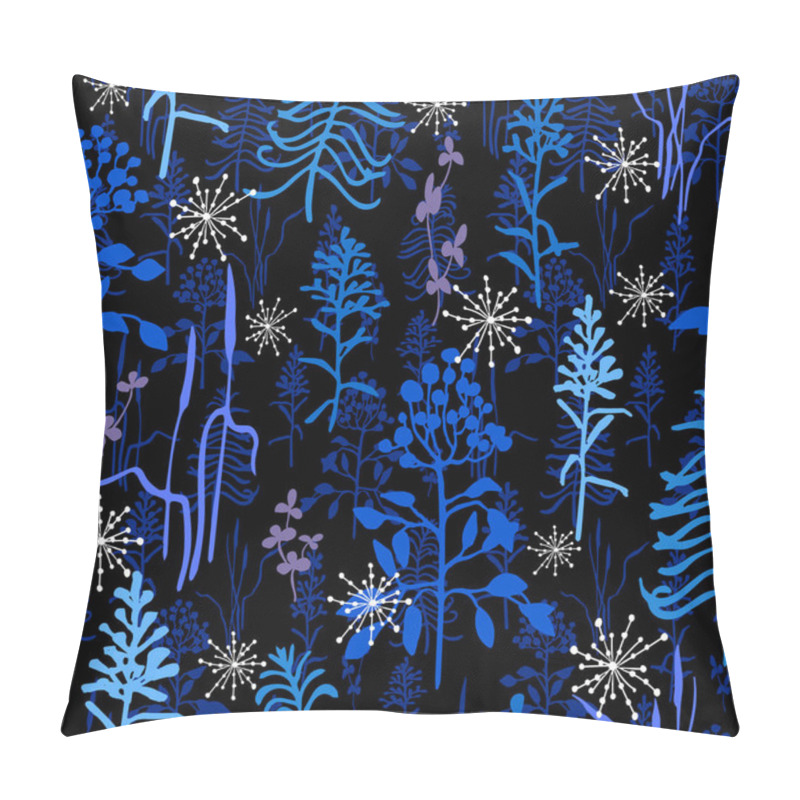 Personality  Use It For Digital Designs, Fabric, Stationery, Or Seasonal Winter Branding For Tea, Scented Candle Or Other Handmade Product Packaging, Labels.. This Dark Blue Pattern Of Hand Drawn Plant Silhouettes Pillow Covers