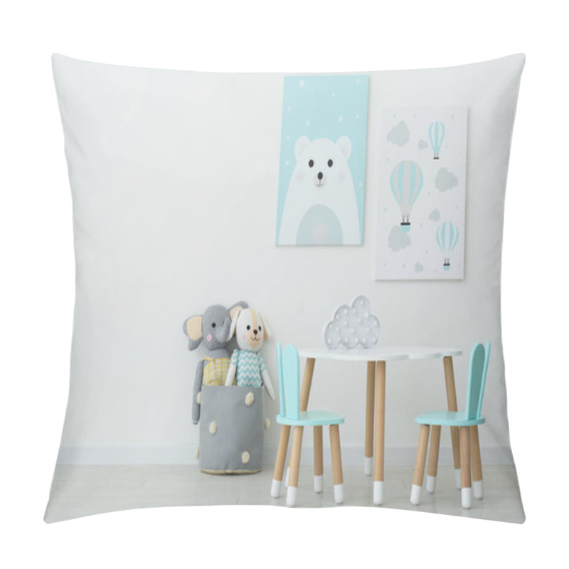 Personality  Adorable Wall Art, Table And Chairs With Bunny Ears In Children's Room Interior Pillow Covers