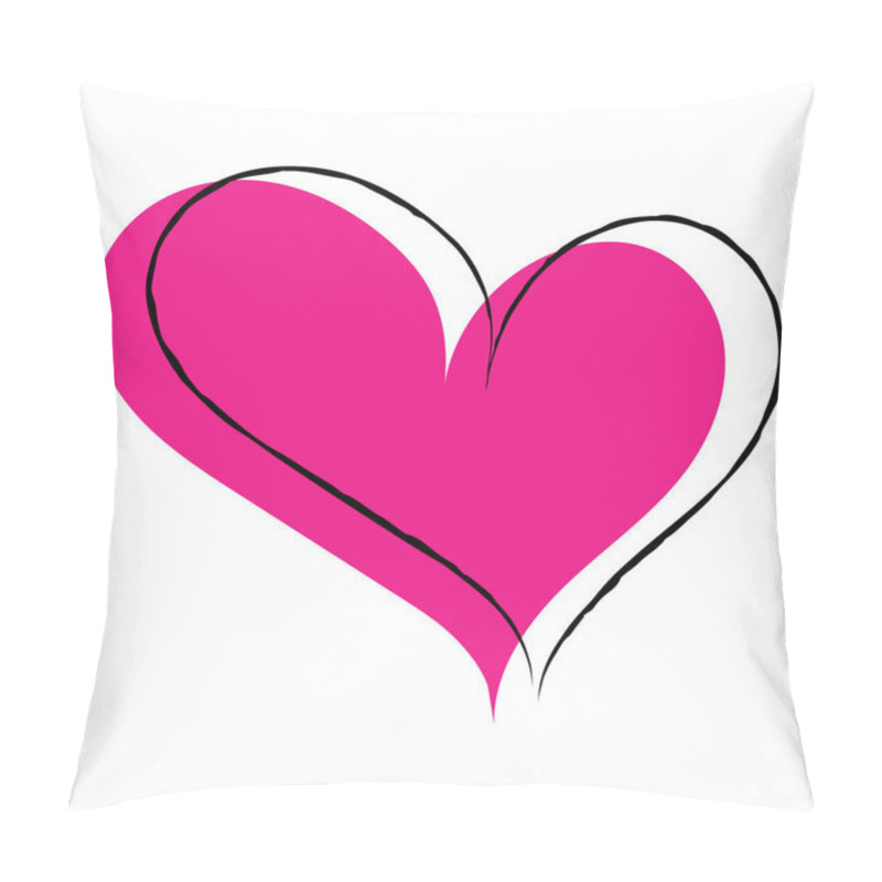 Personality  Vector Illustration. Single Pink Hand Drawn Heart With Black Stroke. Hand Drawn Love Symbols. Cute Barbie Color Heart. Can Be Use For Web Design Elements,icons,cards.Isolated On White Background. Pillow Covers