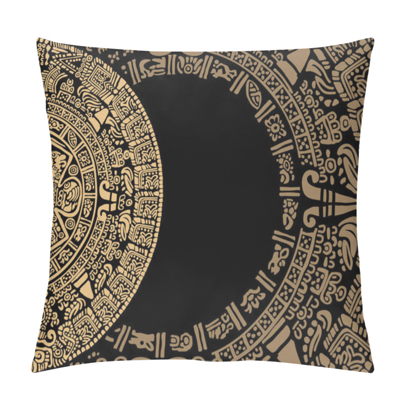 Personality  Ornament Consisting Of Fragments Of The Calendar Of The Ancient Peoples Of The Maya And Toltecs Abstract Frame From Ancient Mayan Symbols. Mayan Calendar.Images Of Characters Of Ancient American Indians. Pillow Covers