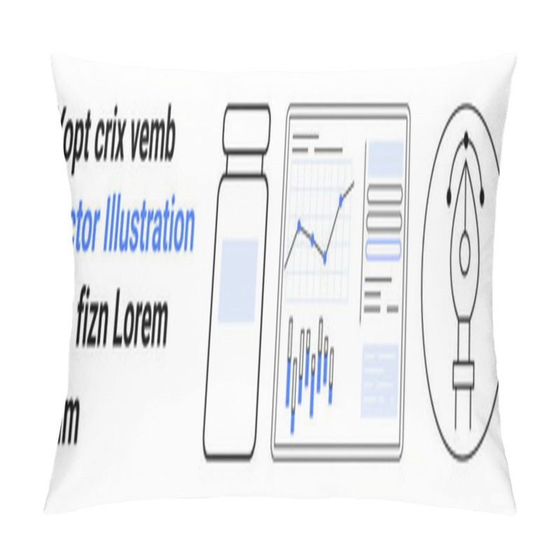 Personality  Medical Bottle, Data Analysis Chart With Graphs, And Pen Tool Icons Represent Healthcare, Analytics, Design, Information, Technology, And Creativity. Ideal For Presentations, Infographics Pillow Covers