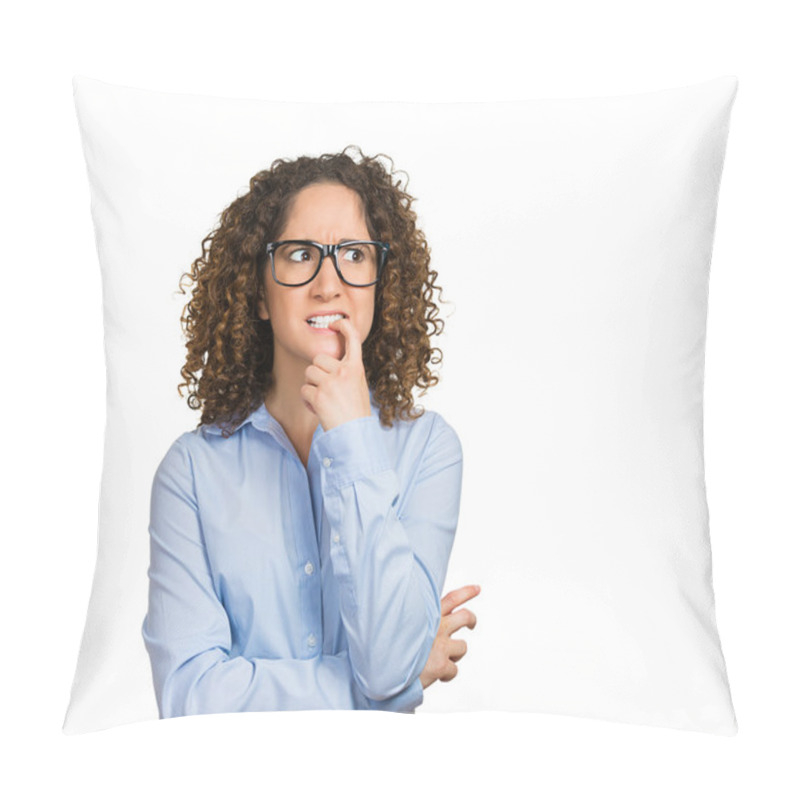 Personality  Nervous Woman With Glasses Biting Her Fingernails Pillow Covers