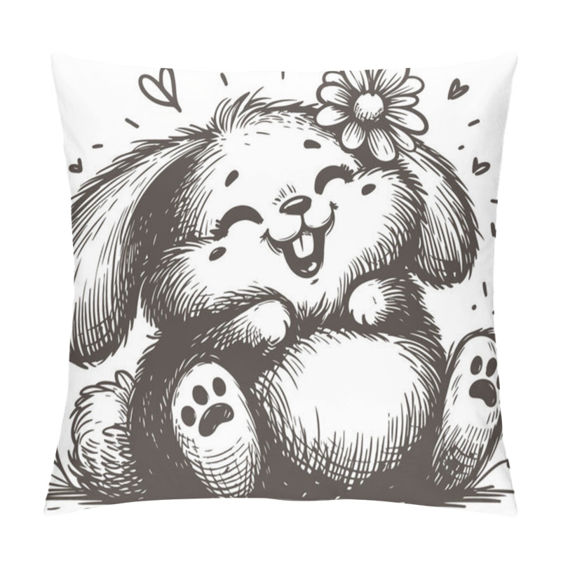 Personality  Adorable Fluffy Rabbit With A Flower On His Head In Sketch Style Pillow Covers