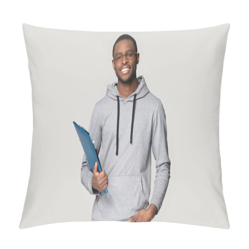 Personality  Smiling Black Male Student Stand Holding Binder Case Pillow Covers