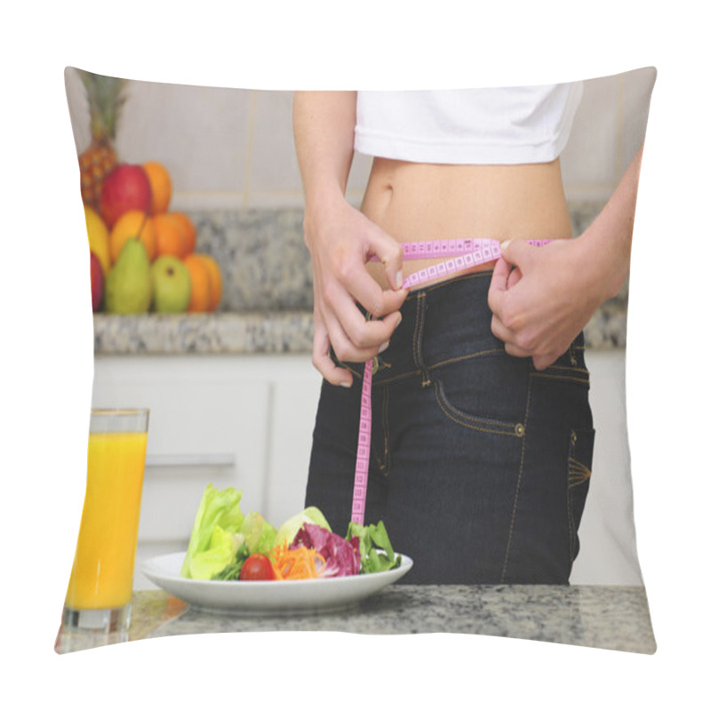 Personality  Woman Measuring Her Waist Pillow Covers