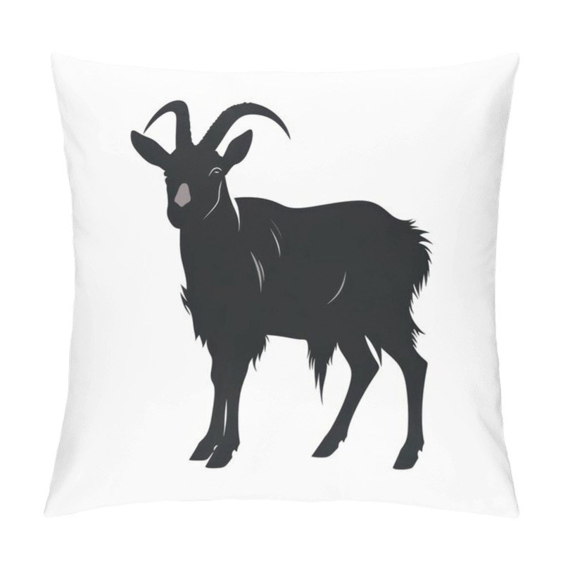 Personality  A Striking Silhouette Of A Black Goat With Curved Horns, Showcasing Its Graceful Posture. Pillow Covers