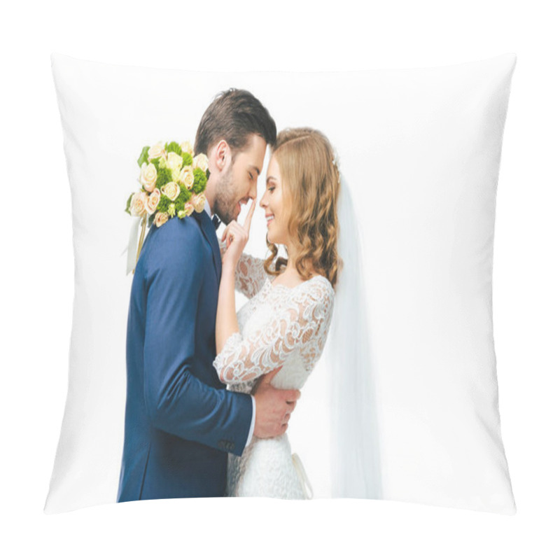 Personality  Sensual Young Wedding Couple Isolated On White Pillow Covers