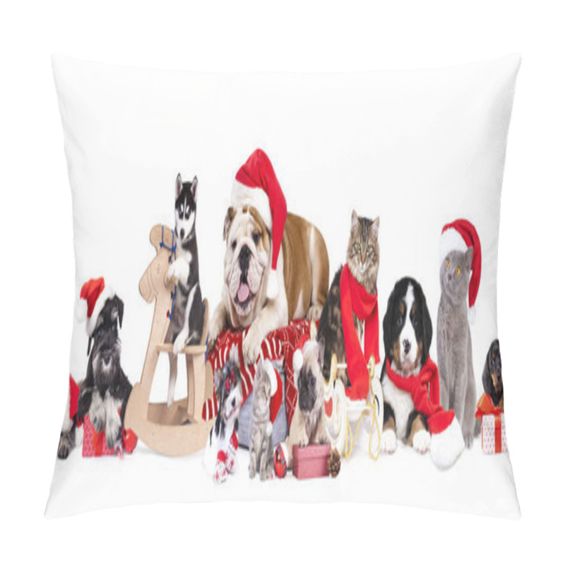 Personality  Dog And Cat And Kitens Wearing A Santa Hat Pillow Covers