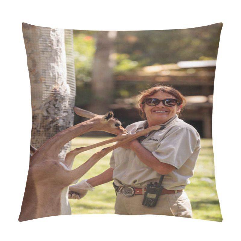 Personality  Southern Gerenuk Gives A Member Of The San Diego Zoo Safari Park Pillow Covers