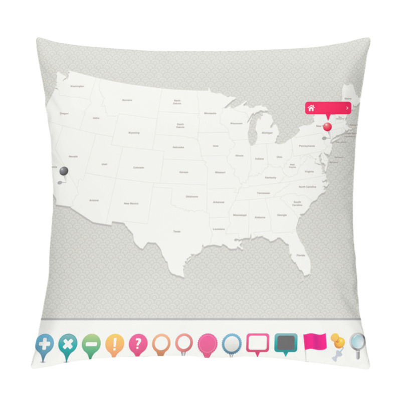 Personality  USA Map With Pins Pillow Covers