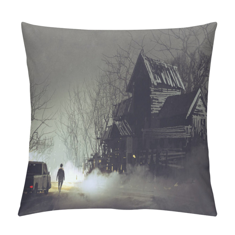 Personality  Truck Driver And Abandoned Haunted Old House In Forest Pillow Covers