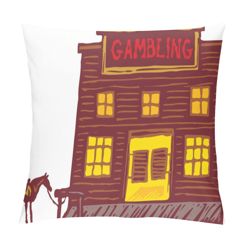 Personality  Woodcut Illustration Of Old West Gambling Saloon Pillow Covers