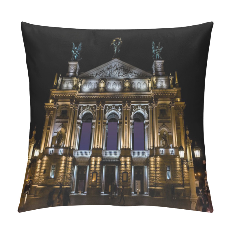 Personality  LVIV, UKRAINE - OCTOBER 23, 2019: Building Of Lviv National Opera At Night  Pillow Covers