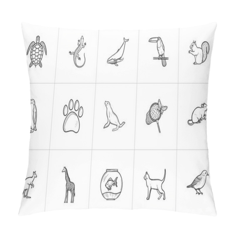 Personality  Animals Hand Drawn Sketch Icon Set. Pillow Covers