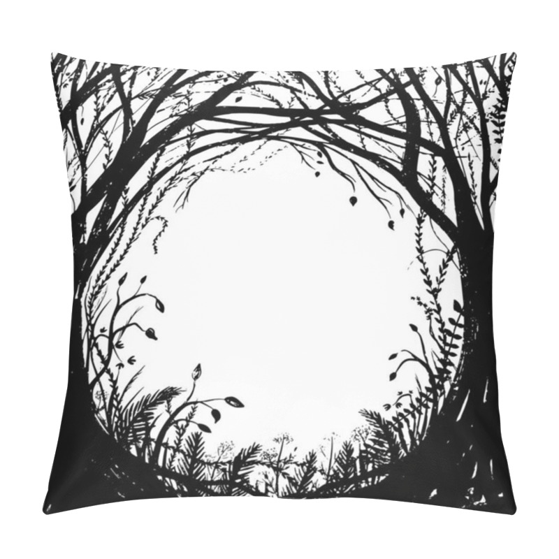 Personality  Hand Drawn Enchanted Forest. Vector Halloween Black And White Frame Pillow Covers