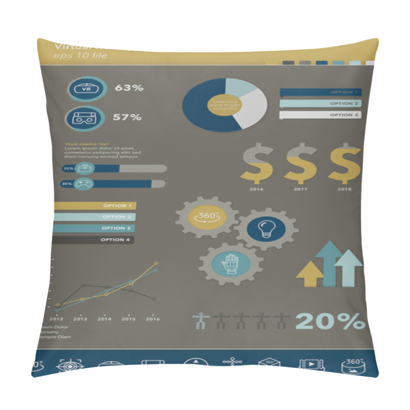 Personality  Virtual Reality Infographic Elements With Icon Set Pillow Covers