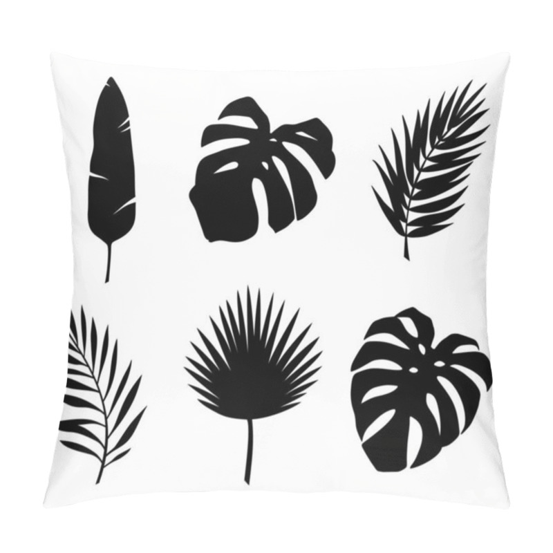 Personality  Set Of Black Silhouettes Of Tropical Leaves (monstera, Palm Leaf, Banana Leaf, Fan Palm Leaf) Isolated On A White Background. Vector Illustration. Pillow Covers