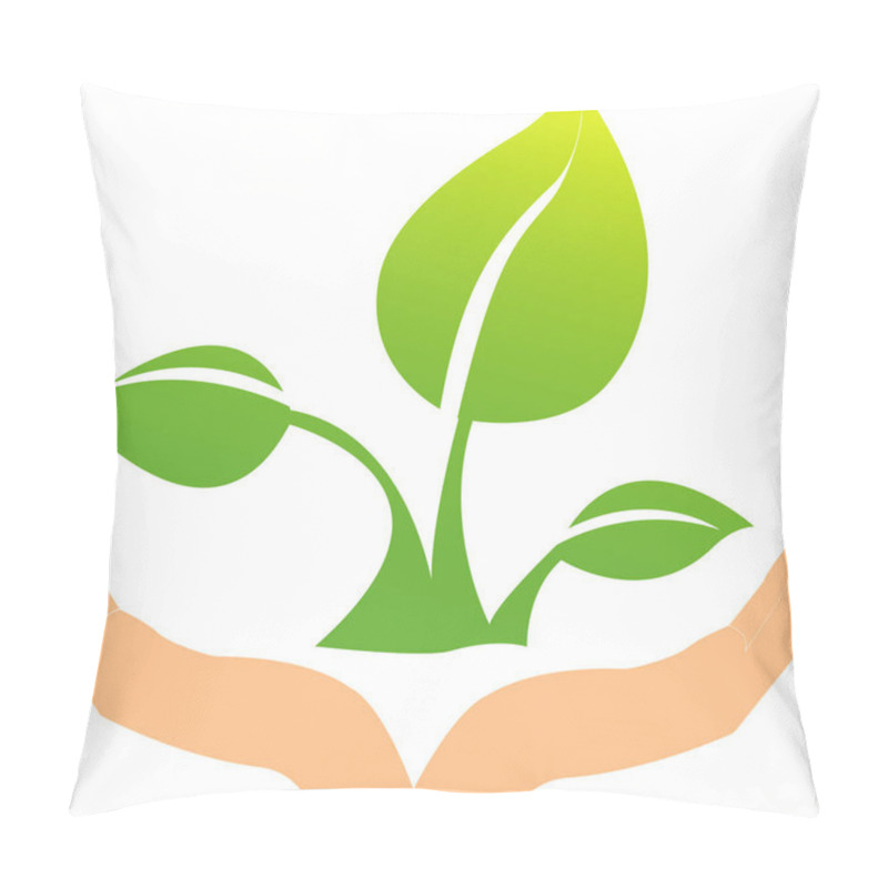 Personality  Illustration Of Green Plant In Human Hands, Environment Day Concept Pillow Covers