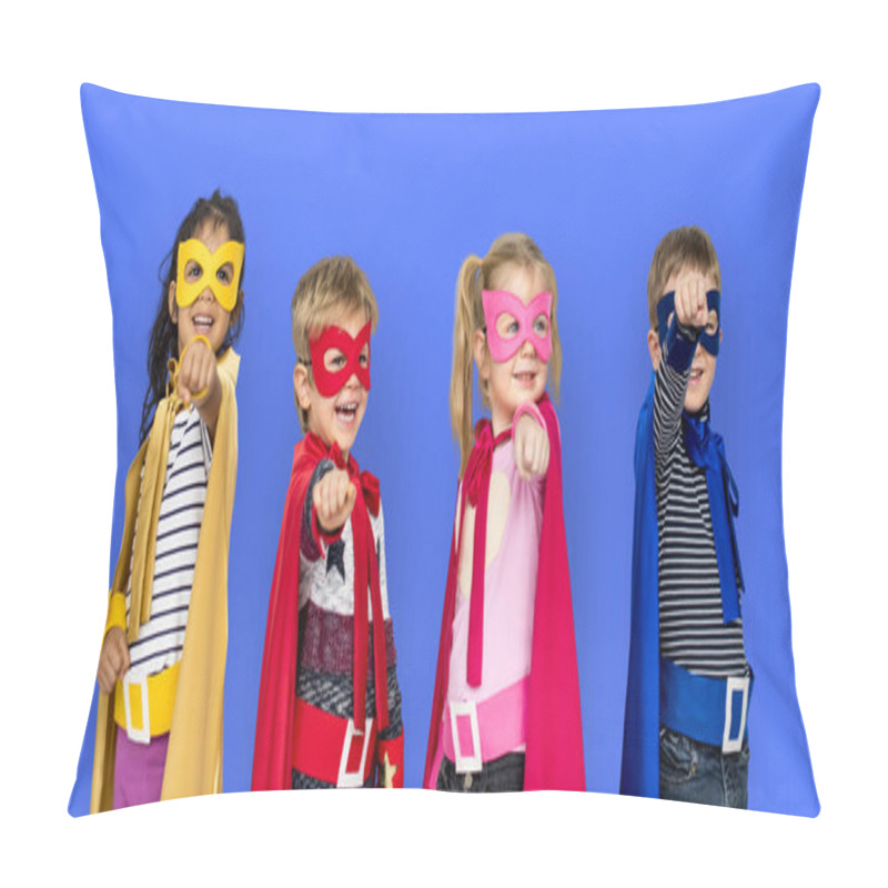 Personality  Children In Superhero Costumes Pointing Fingers  Pillow Covers