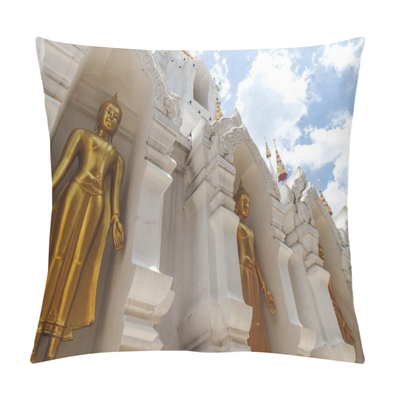 Personality  Bottom View Of Beautiful Golden Buddha Statues At Thai Temple Pillow Covers