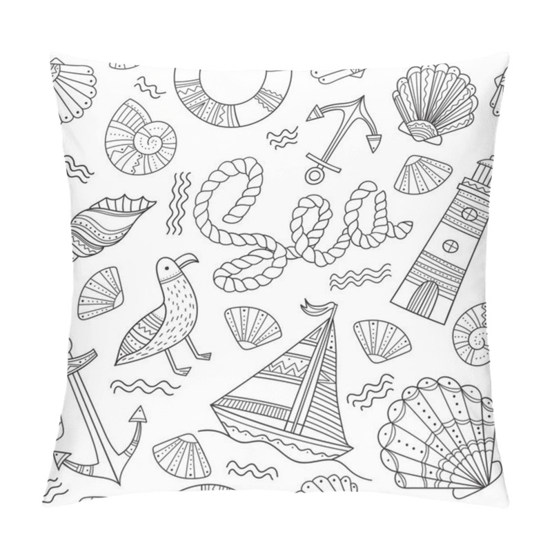 Personality  Sea Theme Seamless Pattern In Doodle Boho Style Pillow Covers