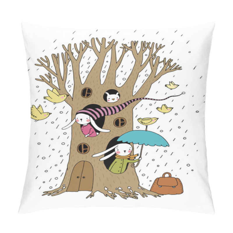 Personality  Magic Tree, Rabbits And Birds. Pillow Covers