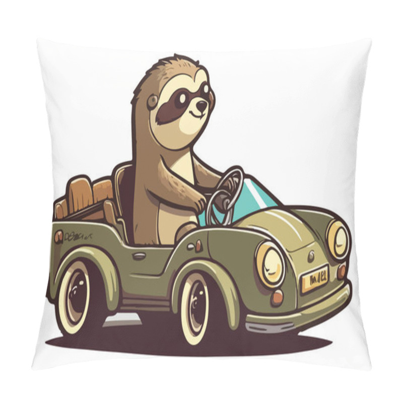 Personality  Sloth Riding A Car Vector Illustration Pillow Covers