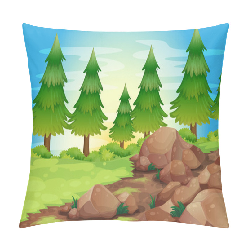 Personality  Big Stones And Pine Trees Pillow Covers