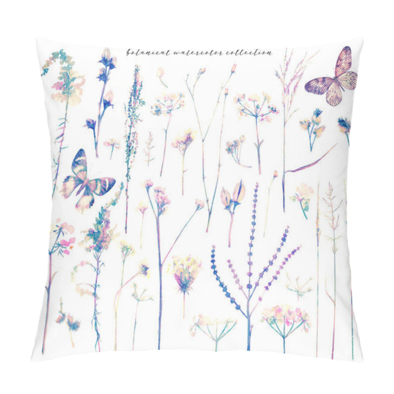 Personality  Watercolor Floral Elements Big Set Autumn Wildflowers, Leaves, Branches, Herbs Collection Forest, Garden, Wild Delicate Botanical Illustration Isolated On White Background Pillow Covers