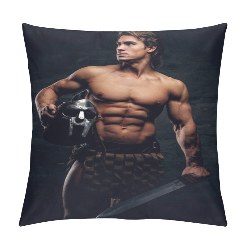 Personality  Manly Athlete With Sword And Helmet In His Hands Pillow Covers