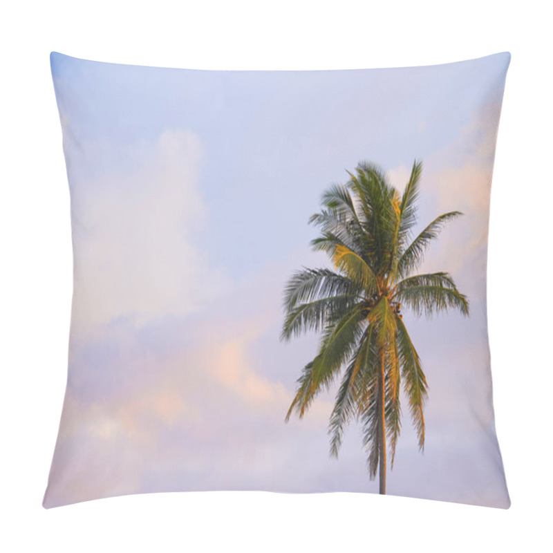 Personality  Single Coconut Tree With Sky View, Morning Sky And Coconut Tree, Tropical Island. Sunset Sky. With Copy Space Pillow Covers