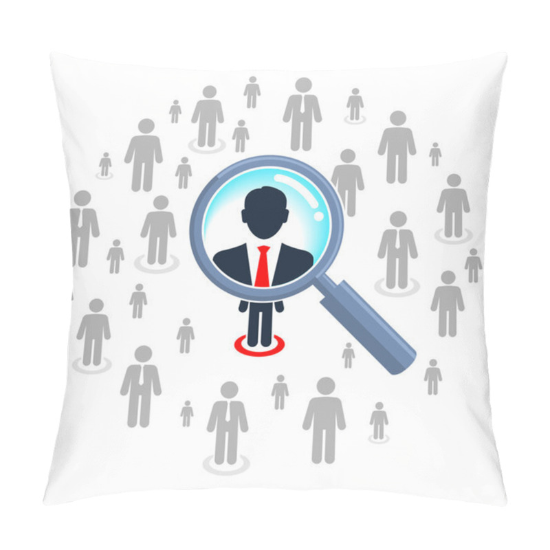 Personality  Job Search And Career Choice, Magnifying Glass Searching People Pillow Covers