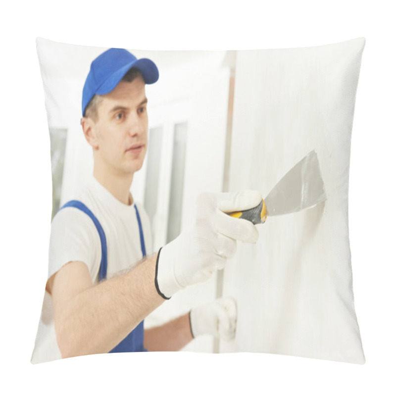 Personality  Plasterer With Putty Knife At Wall Filling Pillow Covers