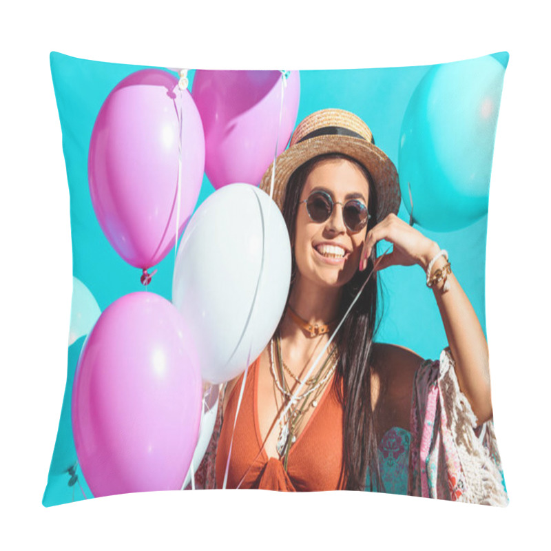 Personality  Bohemian Girl With Helium Balloons  Pillow Covers