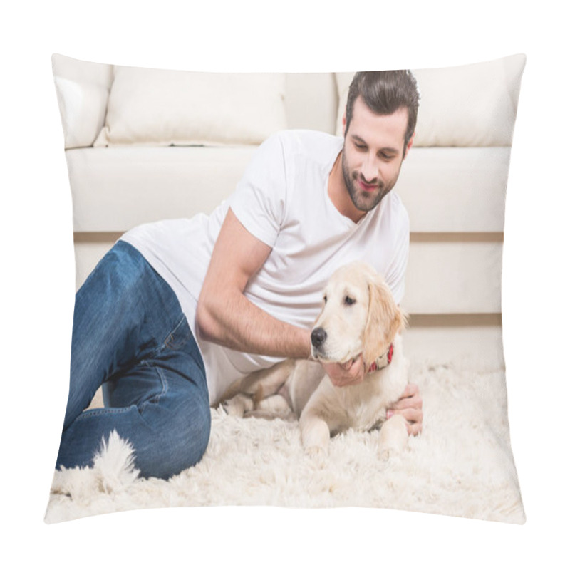 Personality  Man Holding Puppy Pillow Covers