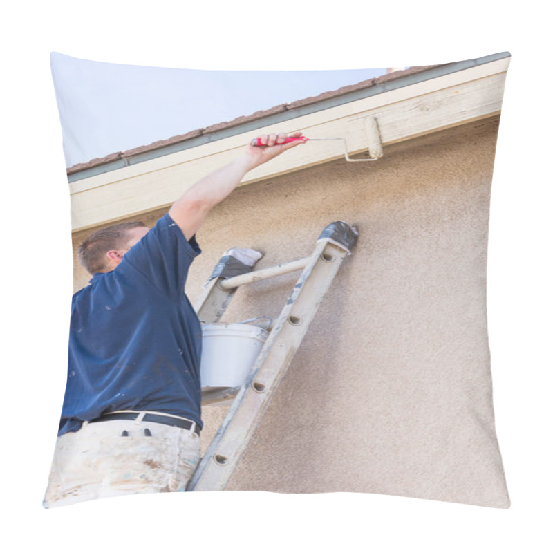 Personality  Professional Painter Using Small Roller To Paint House Fascia Pillow Covers