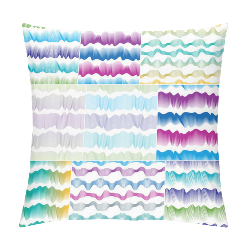 Personality  Waves Seamless Patterns Set, Vector Water Runny Curve Lines Abstract Repeat Endless Backgrounds Collection, Artistic Colorful Color Rhythmic Waves. Pillow Covers