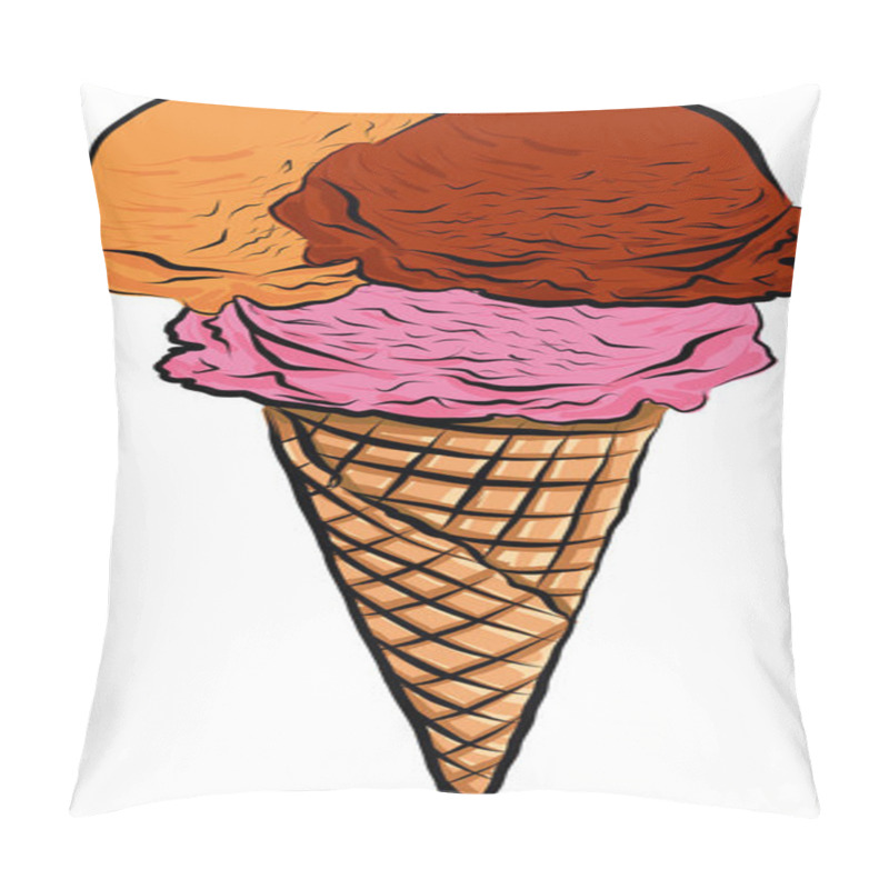 Personality  Sketch Of Ice Cream Waffle Cup On White Background Vector Illustration Pillow Covers