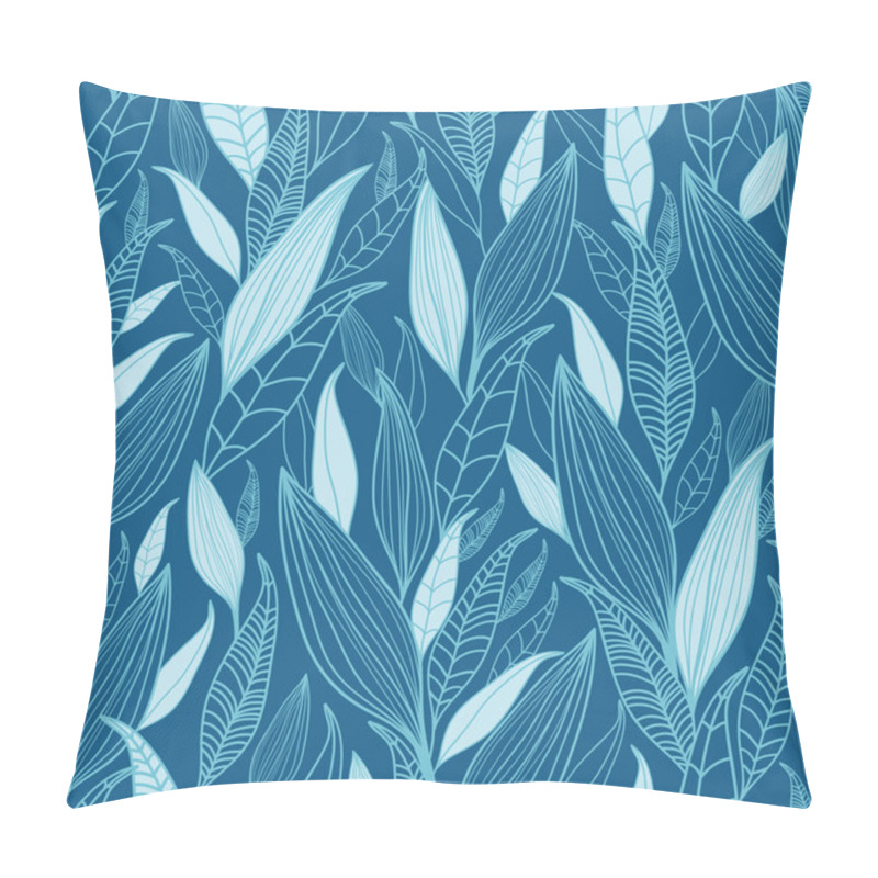 Personality  Blue Bamboo Leaves Seamless Pattern Background Pillow Covers