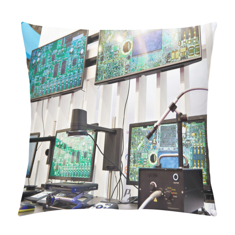 Personality  Digital Microscopes With Monitors From A Quality Control Laboratory Pillow Covers