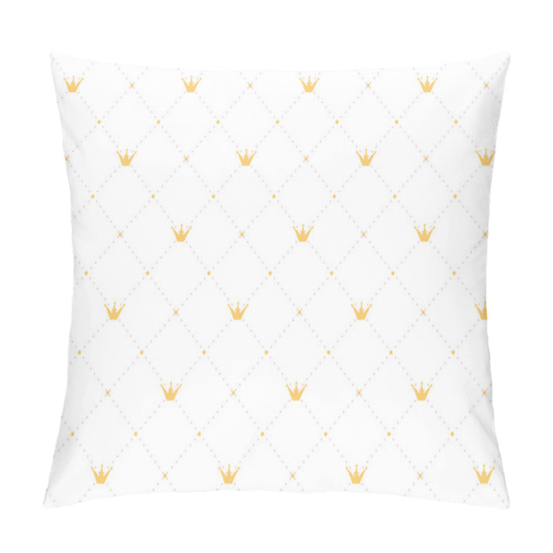 Personality  Seamless Pattern In Retro Style With A Gold Crown And Pink Polka Dots On White Background.  Pillow Covers