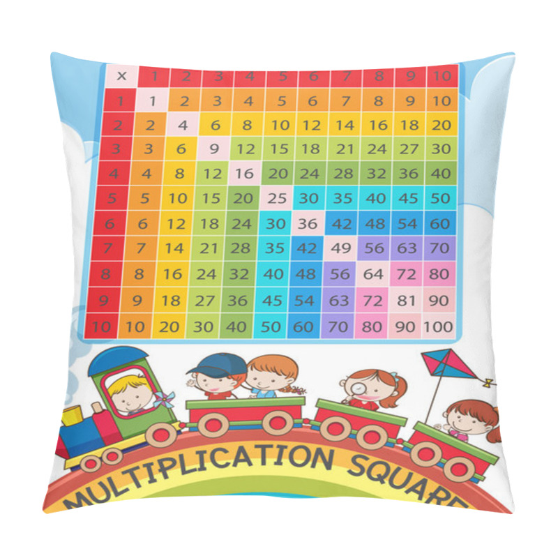 Personality  Multiplication Square With Rainbow And Children On Train Illustration Pillow Covers