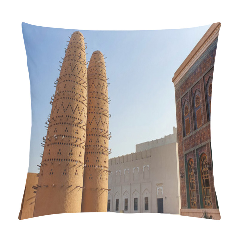 Personality  Beautiful Oriental Buildings In City Of Doha, Qatar. Old Town. Katara Pigeon Towers, Arabic Middle East Architecture, Travelling And Tourism Pillow Covers