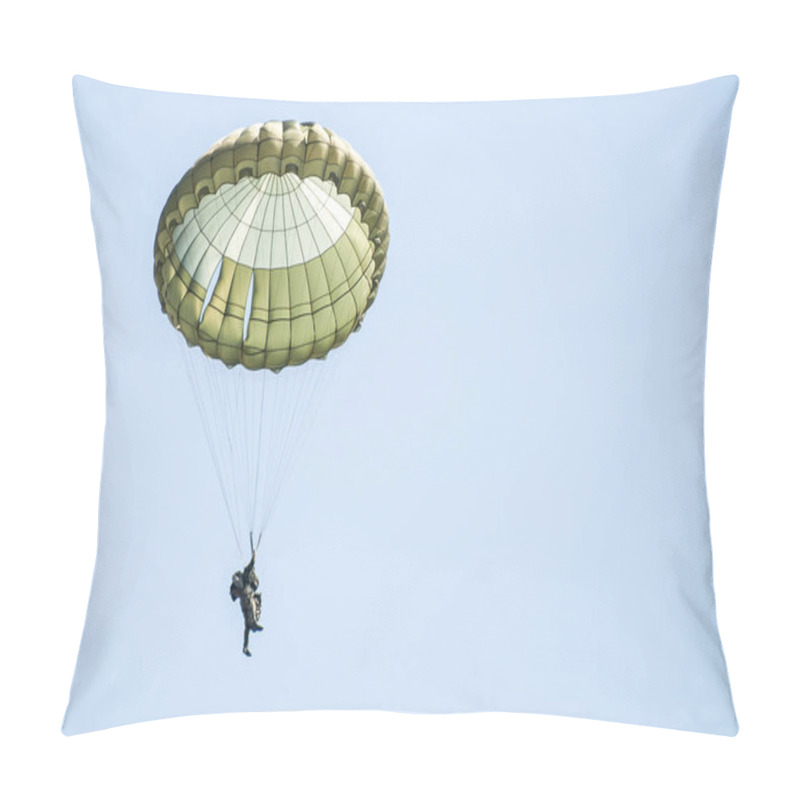 Personality  Parachutists Jump From A Military Plane During A Military Exercise. Many Soldiers With Parachutes In The Sky. Pillow Covers