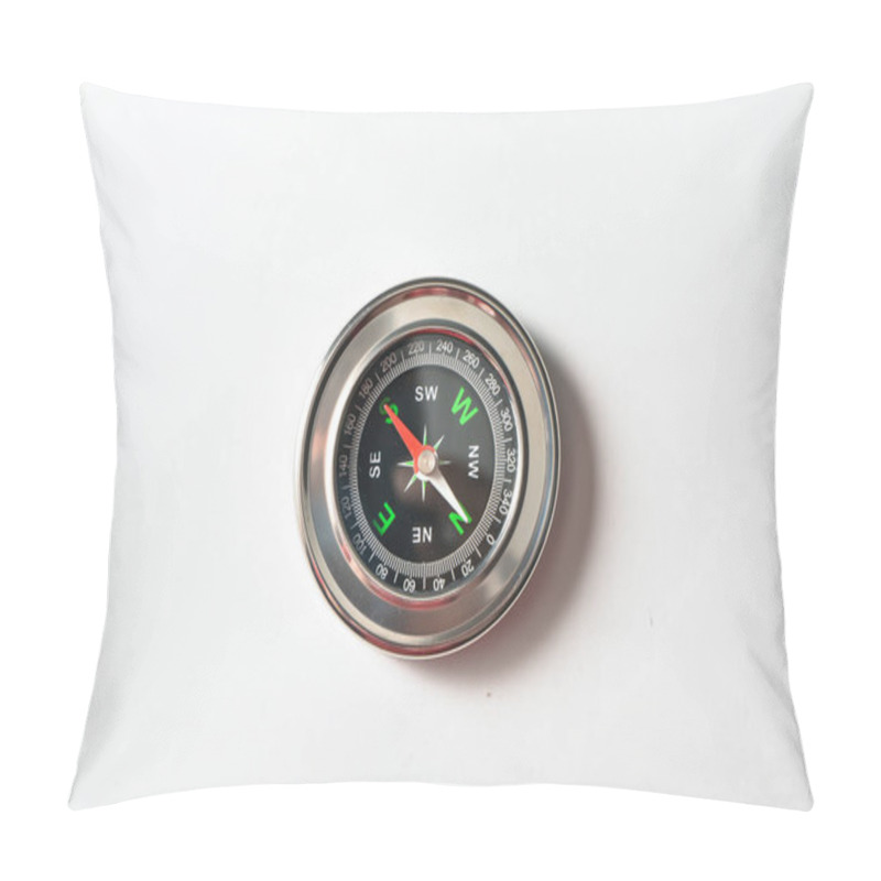 Personality  Navigation Equipment For Orienteering. Compass On White Background. Pillow Covers