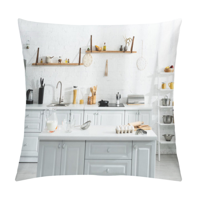 Personality  Interior Of Kitchen With Cooking Utensils, Food, Milk And Kitchenware Pillow Covers