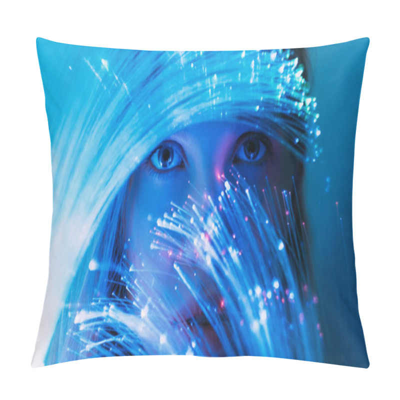 Personality  Fantasy Portrait Inner World Female Face Blue Pillow Covers