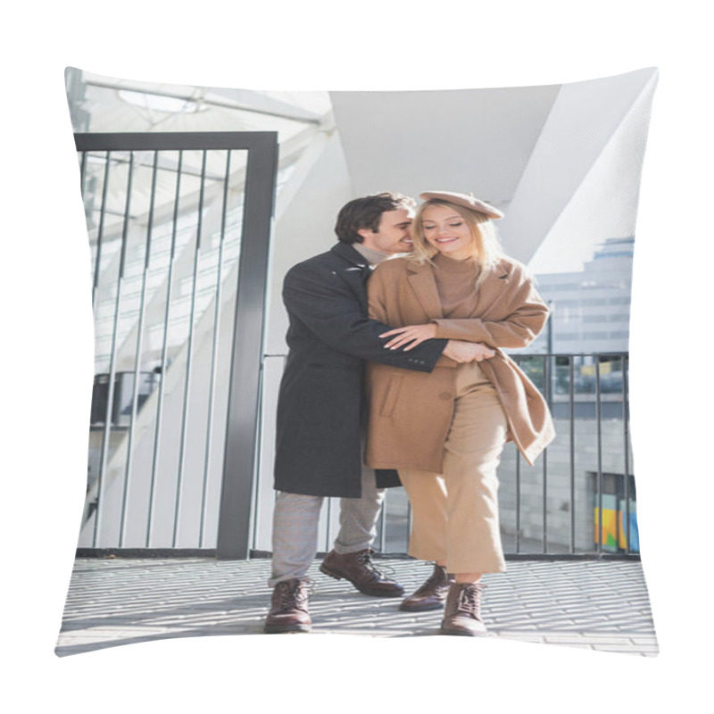 Personality  Full Length Of Young Man Hugging Trendy Woman On Urban Street Pillow Covers