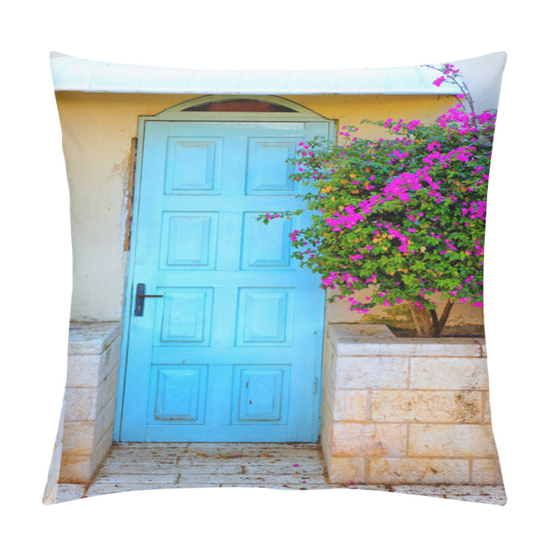 Personality  Old Blue Rustic Wooden Door And Flowers Pillow Covers